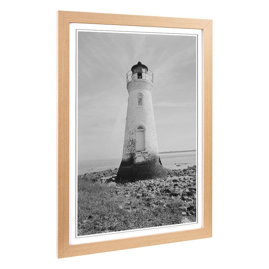 Big Box Art Framed Print of Architecture Lighthouse Cockspur, Georgia Design | Wall Art Picture | Home Decor for Kitchen, Living Room, Bedroom, Hallway, Oak, A2 / 24.5x18 Inch / 62x45cm