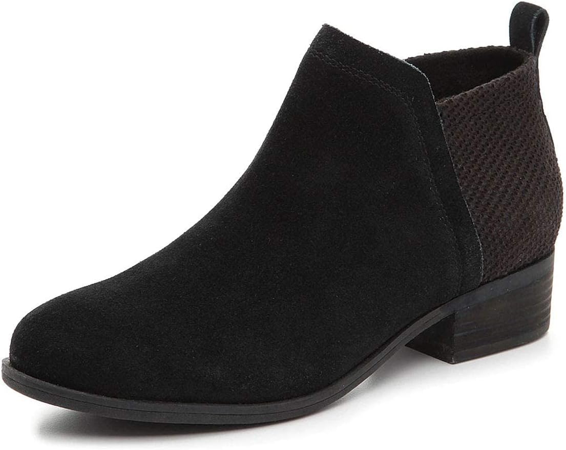 FOWT Fashion Patchwork Ankle Boots for Women Low Stacked Chunky Heels Booties Closed Round Toe Slip on Ankle Wrap Booties Two Toned Style Printed Flats with Side Zippers Size 4-16 US