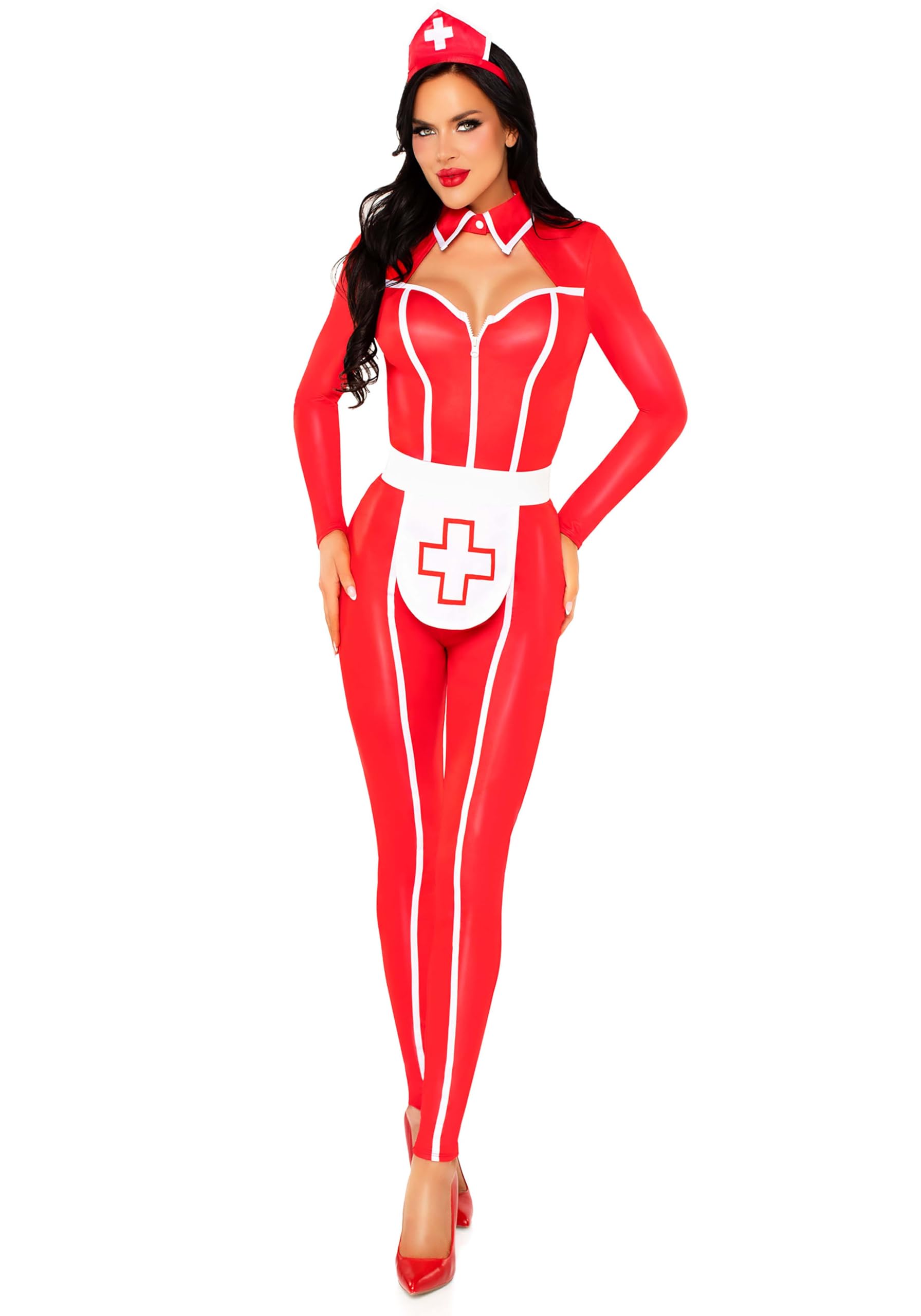 Leg Avenue Hospital Heartbreaker Women’s Catsuit Costume – Size L – Red