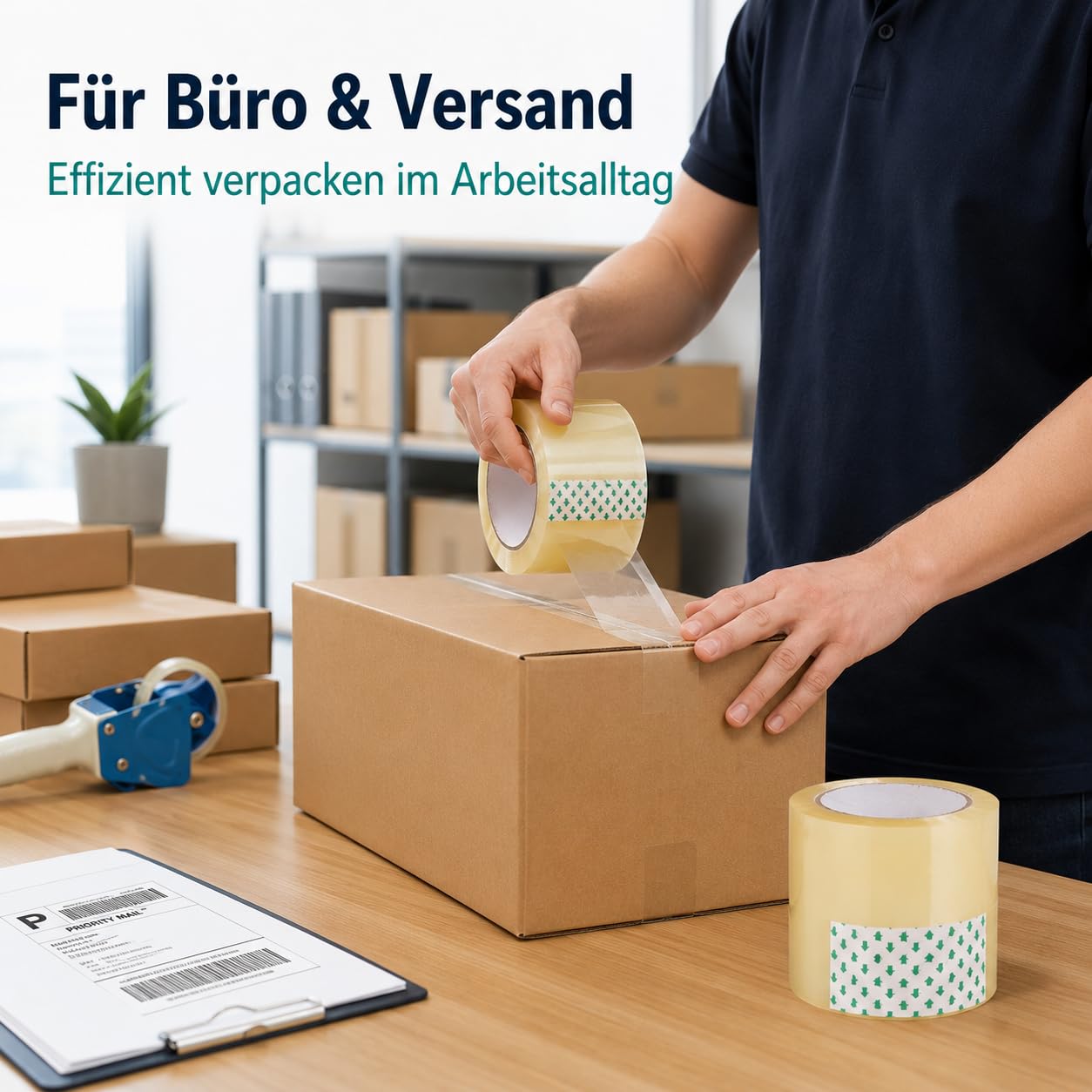 72 Rollen Packband Transparent – 70 mm x 66 m, Vorratspack, Leise Abrollend & Reißfest