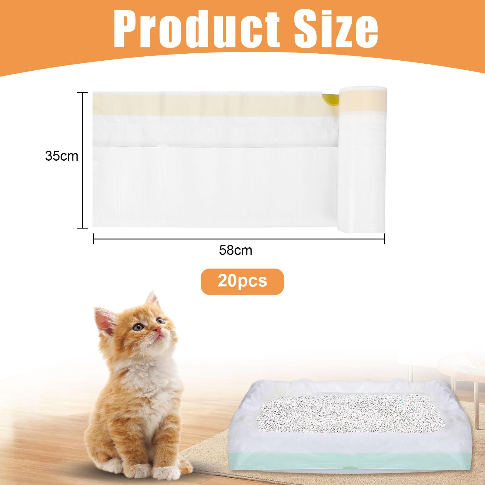 58 x 35 cm, sacchetti per lettiera per gatti, 20 pezzi, M resistenti agli strappi, sacchetti per la lettiera per gatti, sacchetti per la lettiera dei gatti