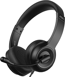 AOC USB Headset with Microphone, On-Ear Wired Headphones with Microphone, Noise-Cancelling, 40mm Audio Drivers, Headset fo…
