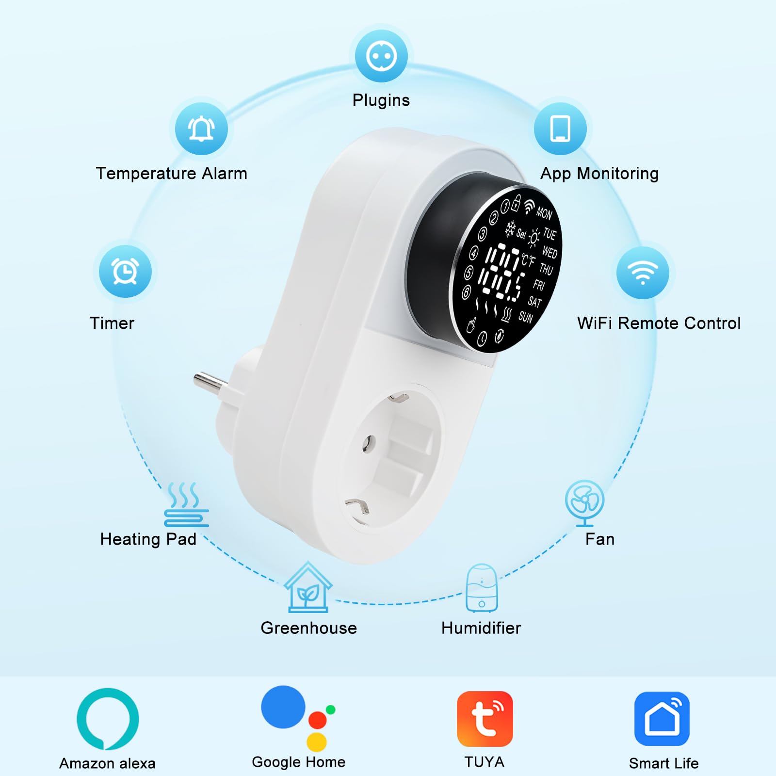 Termostato Enchufe Termostato Digital 220V 16A Inteligente WIFI Mando Giratorio Controlador Temperatura Control por APP Pantalla Digital LED Frío/Calefacción Pantalla Digital LED