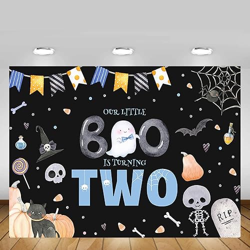 Miniatura 3 de MEHOFOND Telón de fondo de Halloween para el primer cumpleaños de Halloween de 7 x 5 pies para niñas, espeluznante pancarta de una foto con texto en