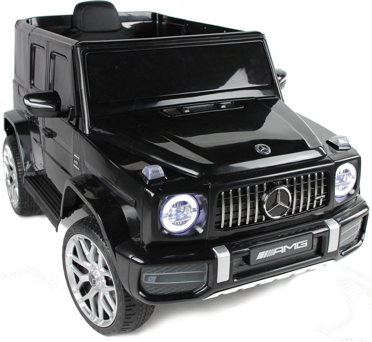 Playhouse Dziecięcy samochód elektryczny Mercedes G63 4 x 4 AMG 180 W, 12 V 9 Ah, skórzane siedzisko, 2 amortyzatory, koła EVA, pilot zdalnego sterowania, samochód dziecięcy (czarny)