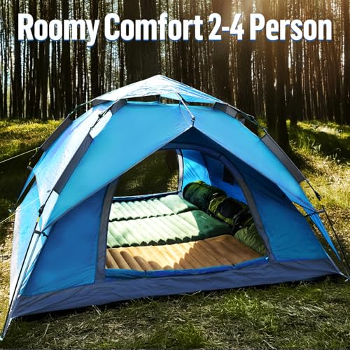 Image of Night Cat Instant Popup Tents 2-3 Persons with Footprint Tarp Easy Setup Camping Tent with Rainfly Double Layers Waterproof Automatic Hydraulic Mechaism