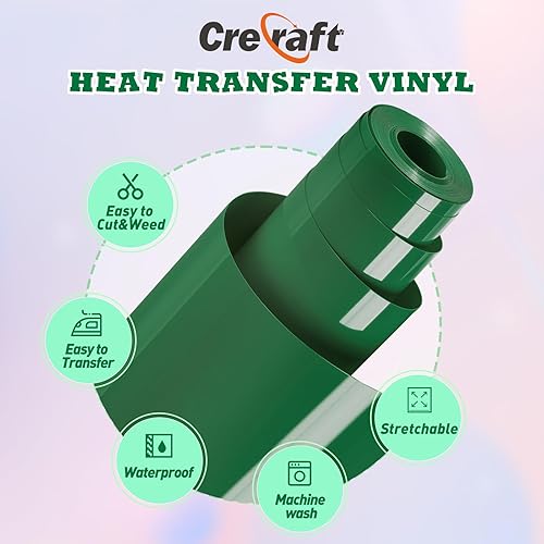Miniatura 2 de CRECRAFT Rollo de vinilo HTV de transferencia de calor, 12 pulgadas x 15 pies, vinilo verde HTV para camisas, vinilo perfecto para Cricut, fácil de