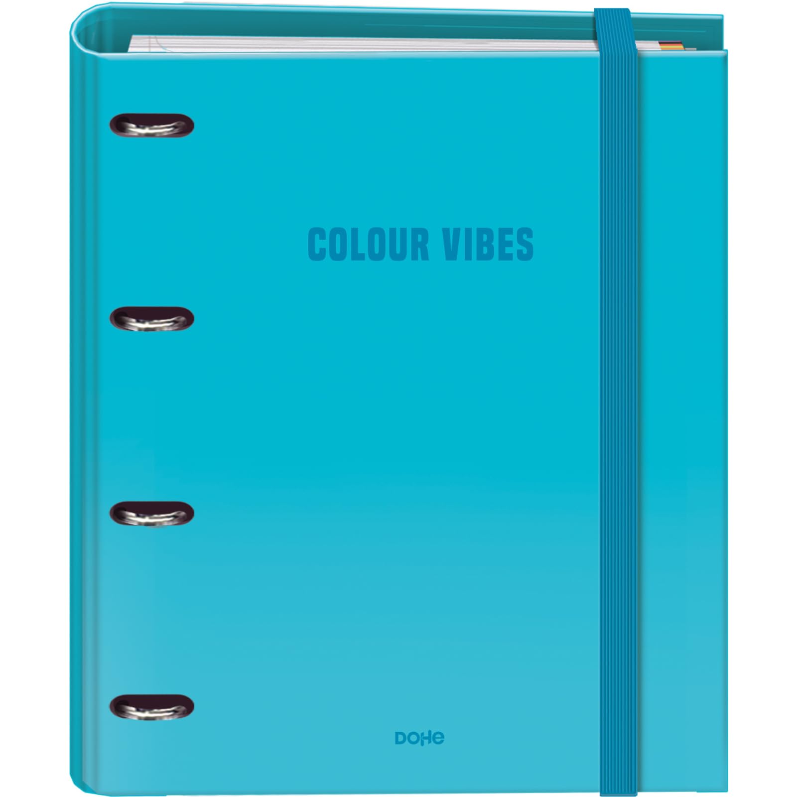 Dohe - Binder with Refill - 4-Ring Folder, A4 (28x32 cm), 100 Sheets 5x5 mm Grid Paper, 4 Colour Dividers, Extra Storage Pocket and Elastic Closure - Colour Vibes Cyan