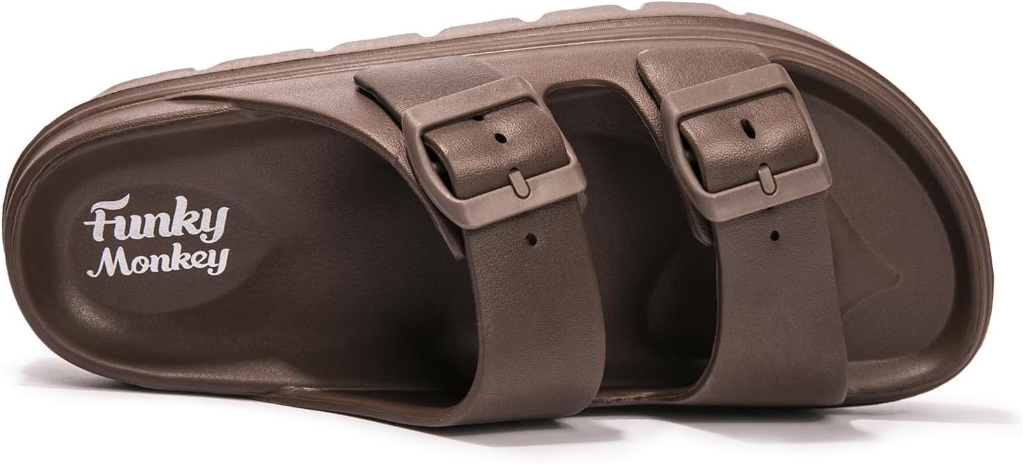 FUNKYMONKEY Women's Comfort Slides Double Buckle Adjustable EVA Flat Sandals - Image 3