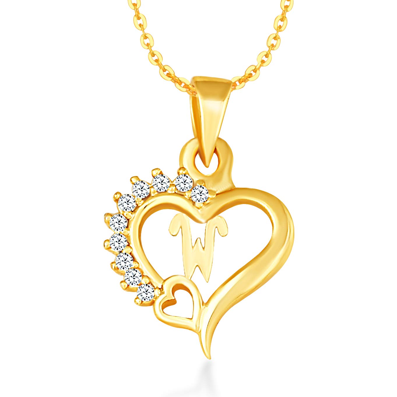 Flower Heart Pendent "W" Letter Gold Plated Alloy for Girls Women Men Unisex Couple Love Alphabet Pendant in Diamond Jewellery Set alphabet Cubic Zirconia Brass Chain Pendant-image-33