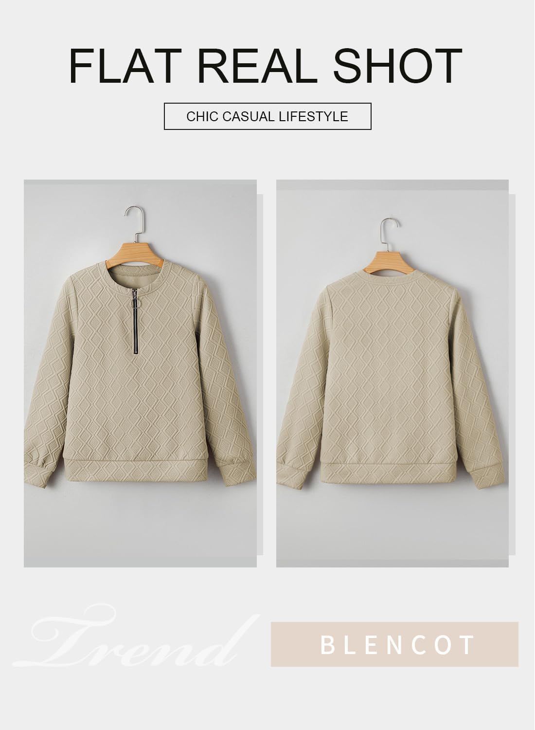 BLENCOT Sweatshirts for Women Crew Neck Long Sleeve Half Zip Quilted Pullover Tops Textured Solid Casual Fashion Fall Tops - Image 4