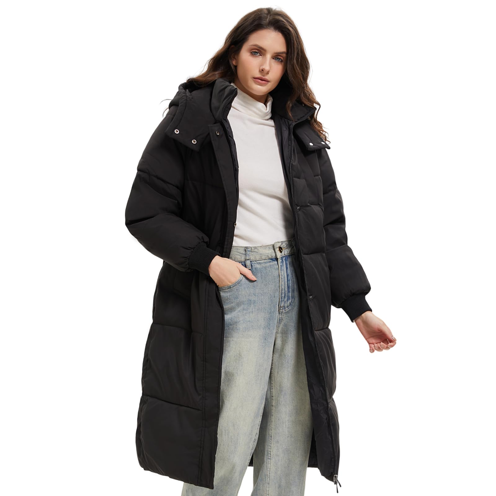 PUFFIT Damen Winter Mantel mit Kapuze Warmer Wasserdicht Lang Jacke Steppmantel Female