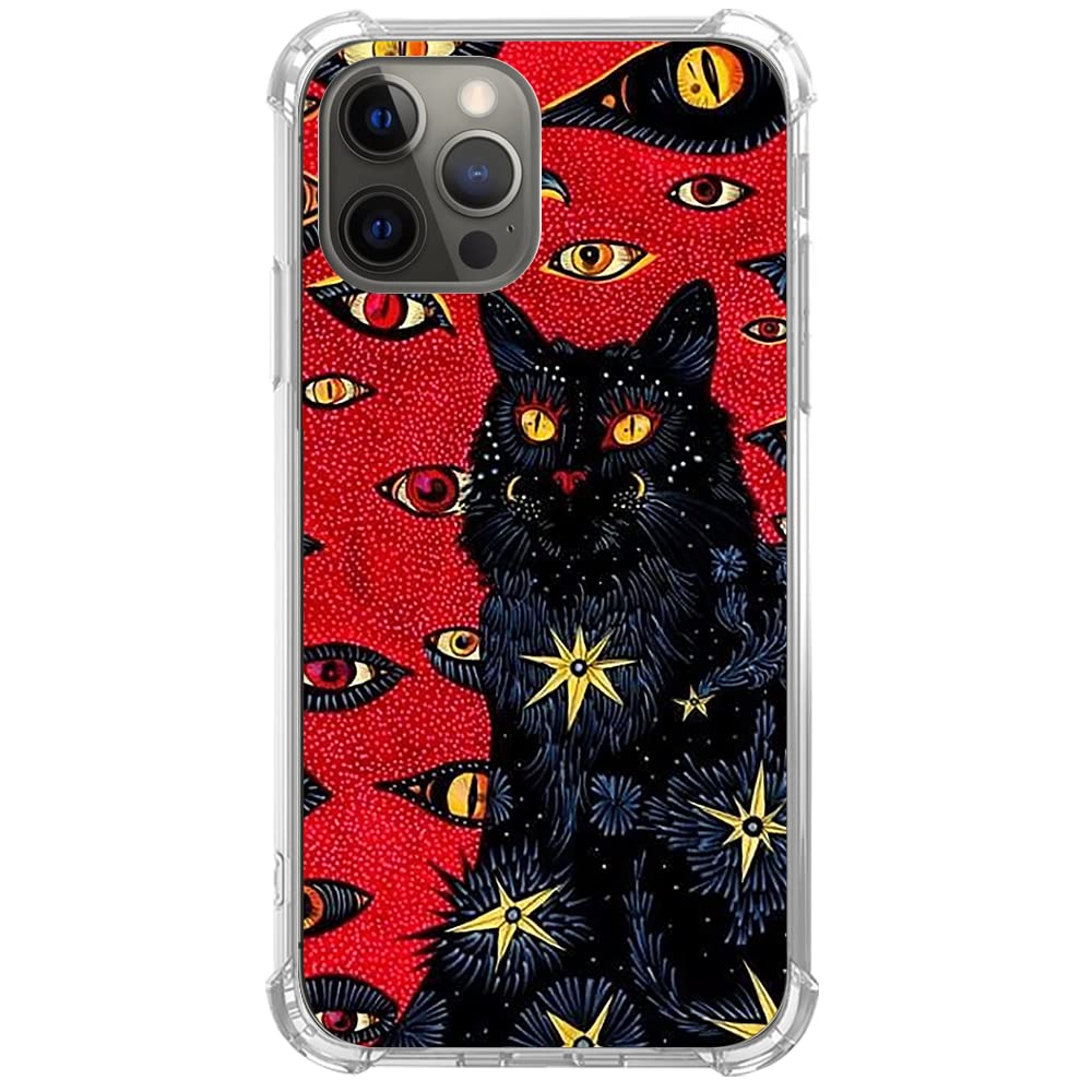 WidofvSpky Psychedelic Phone Case Hippie Cat Cover Compatible with iPhone 13 Pro Max, Trippy Cute Cool Animal Black Cat Case for iPhone 13 Pro Max,