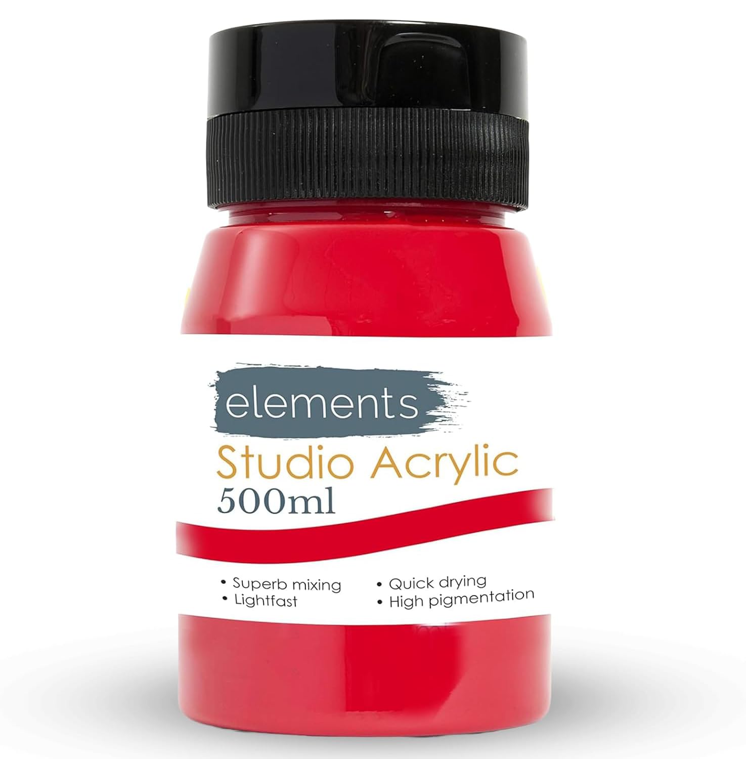 Elements 500 ml Studio Acrylic Paint Tub – Quick-Drying Paint for Canvas, Wood, Glass & More – Low-Odour Highly Pigmented Vibrant Acrylic Paints – Crimson