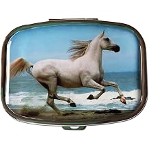 Majestic White Horse Two Compartment Travel Medicine Organizer for Pills, Vitamins, and Small Items Durable Compact Pill Case 2 Inch Diameter