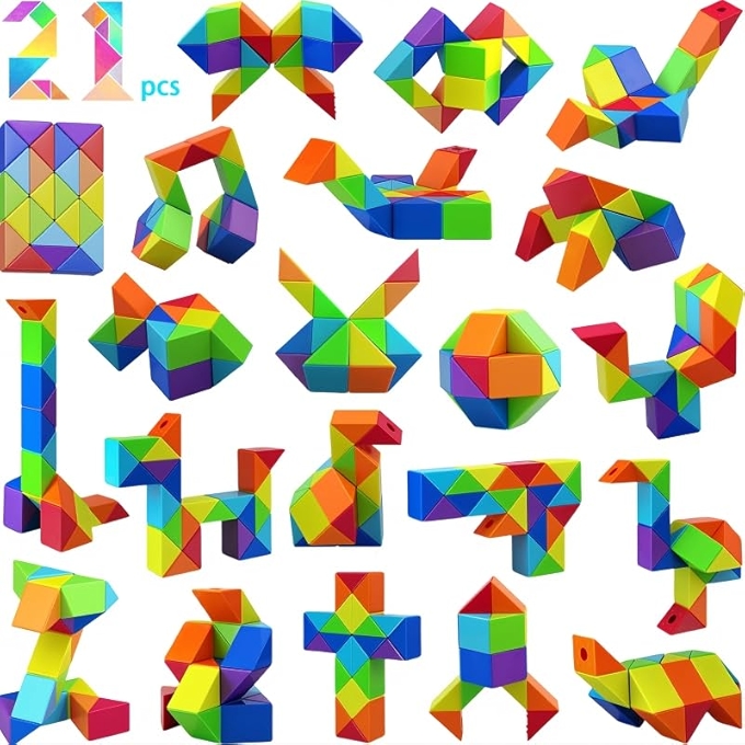 彩虹色魔法蛇立方体益智玩具 21个装