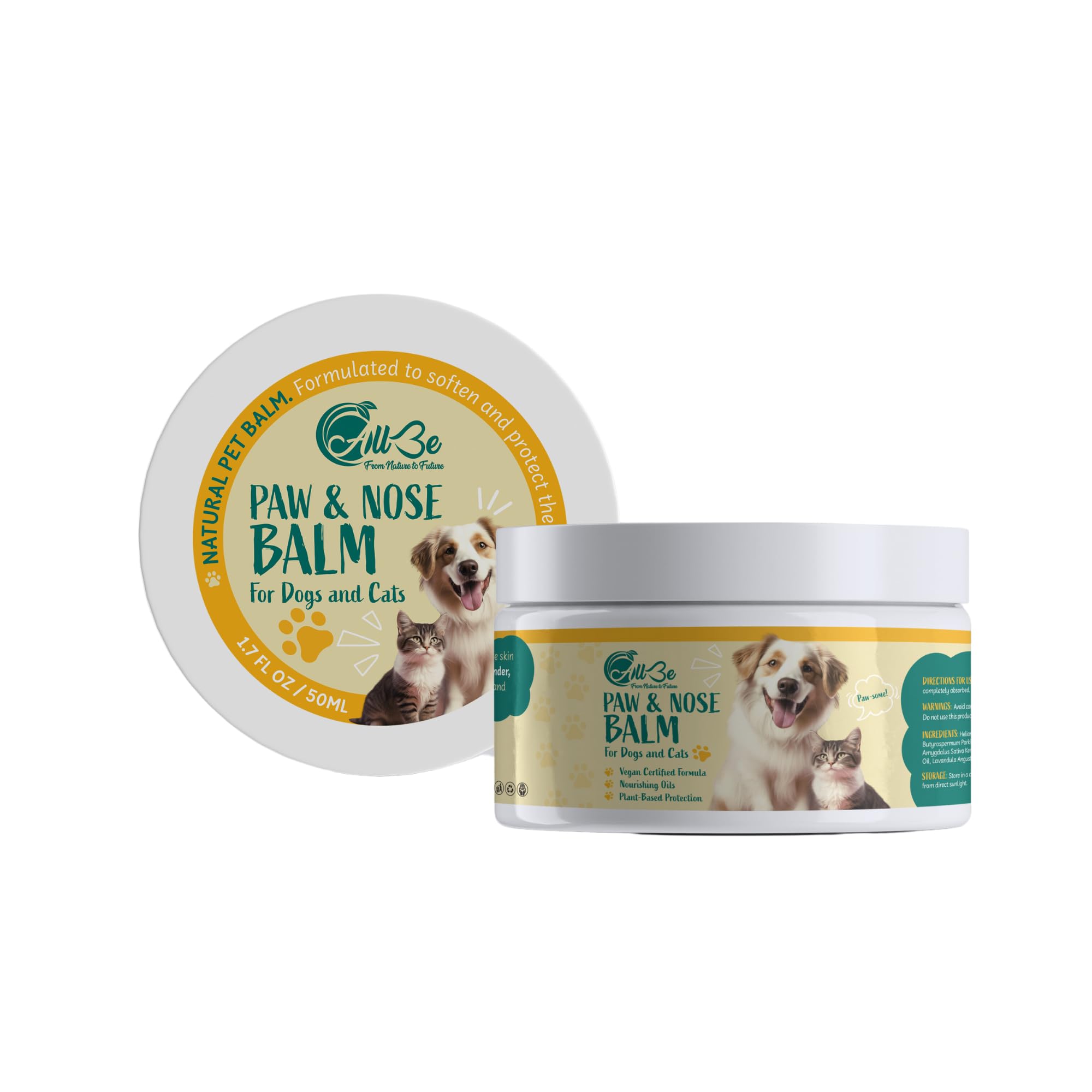 ALLBE Dog Paw & Nose Pad Balm, Moistrizing Lick Friendly Formula for Cracked Paws & Dry Noses, Dog Paw Balm for Cold Weather & Winter, Moisturizer & Protector, Paws Care For Active Dogs & Cats, 1.7 Oz
