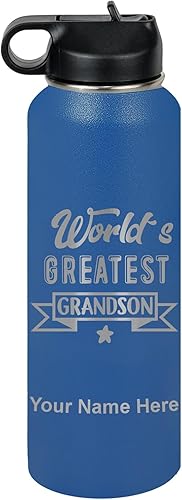 Miniatura 46 de LaserGram Personalized Water Bottle, World's Greatest Grandson, Stainless Steel Double Wall Vacuum Insulated with Flip Top Straw, Custom Engraved