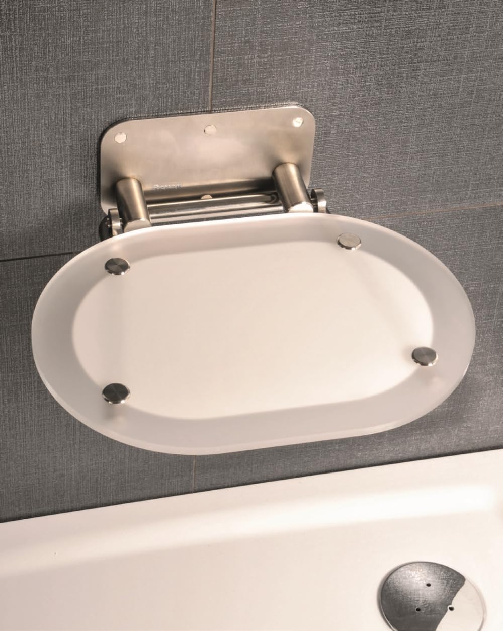 Sedia pieghevole per doccia, montaggio a parete, sedile per doccia, montaggio a parete, montaggio a parete, design sedile doccia, cromato, RAVAK (cromo trasparente/acciaio inossidabile)