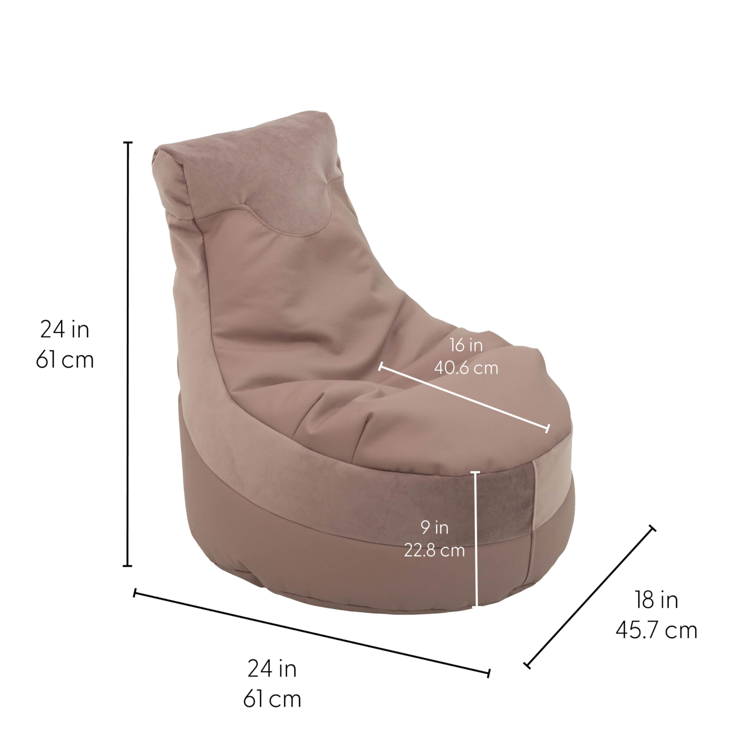 FDP Velvet and Vinyl Trendy Bean Bag, Children's Furniture for Bedroom, Playroom, Daycare, Preschool or Classroom, 2-Pack - Mauve