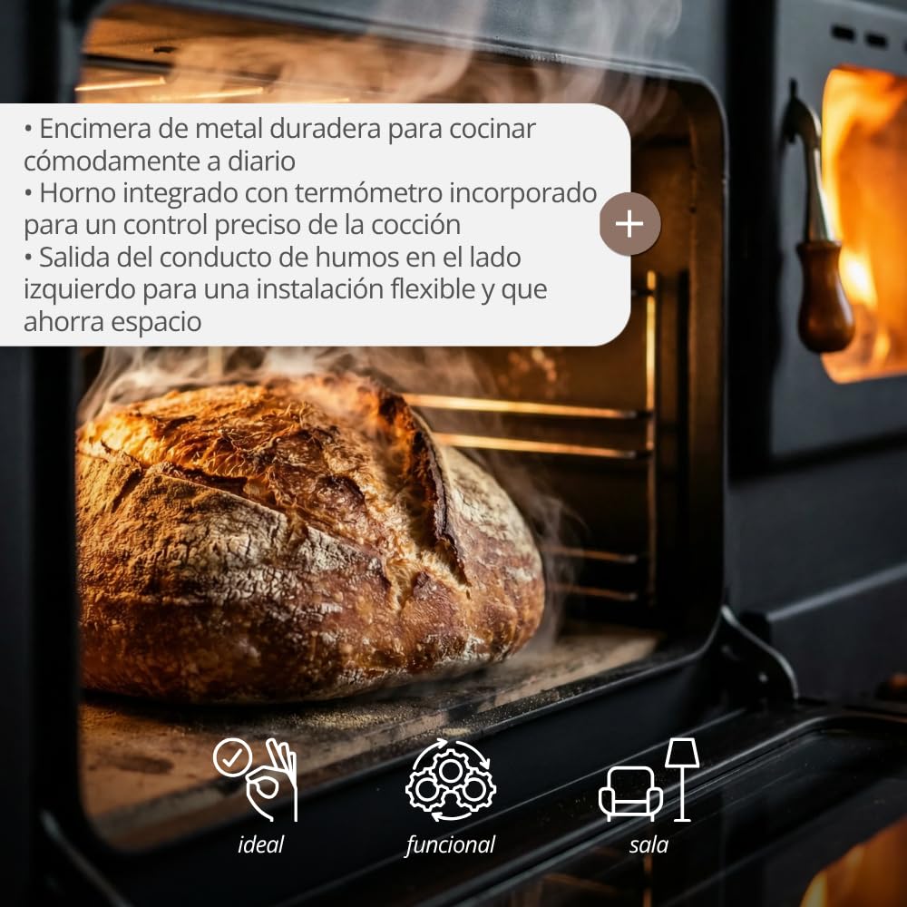 Prity 1P34L 1P34L - Estufa de leña grande con horno, puerta izquierda, gran formato, certificado CE, granja