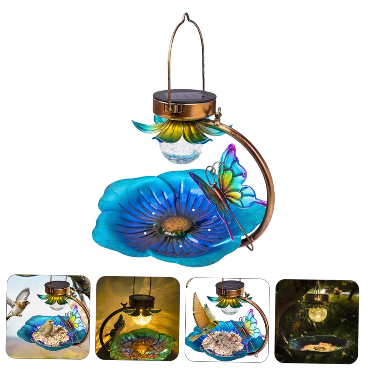 BESPORTBLE Hanging Bird Feeder z Lampą Solarną Kreatywny Ozdobny Karmnik Do Ogrodu z Wbudowanym Oświetleniem Wiele Zastosowań Jako Narzędzie Do Karmienia Ptaków