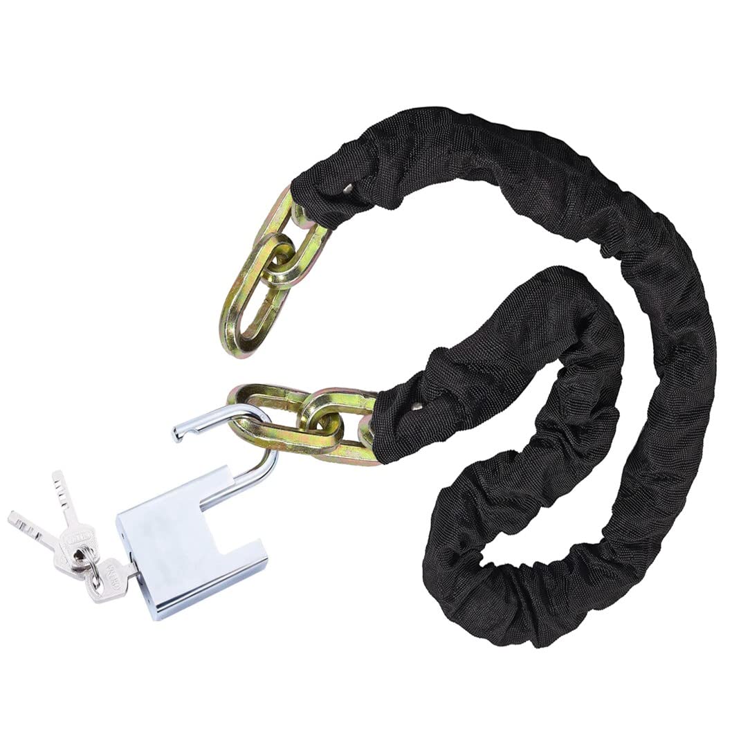 1.8M Chain Lock Anti-Theft for Bikes, Bicycles, Scooters, Motorbikes Door Gate Fence with 3 Keys & Steel Padlock Heavy Duty Weatherproof Multipurpose Security, Black / Silver / Gold