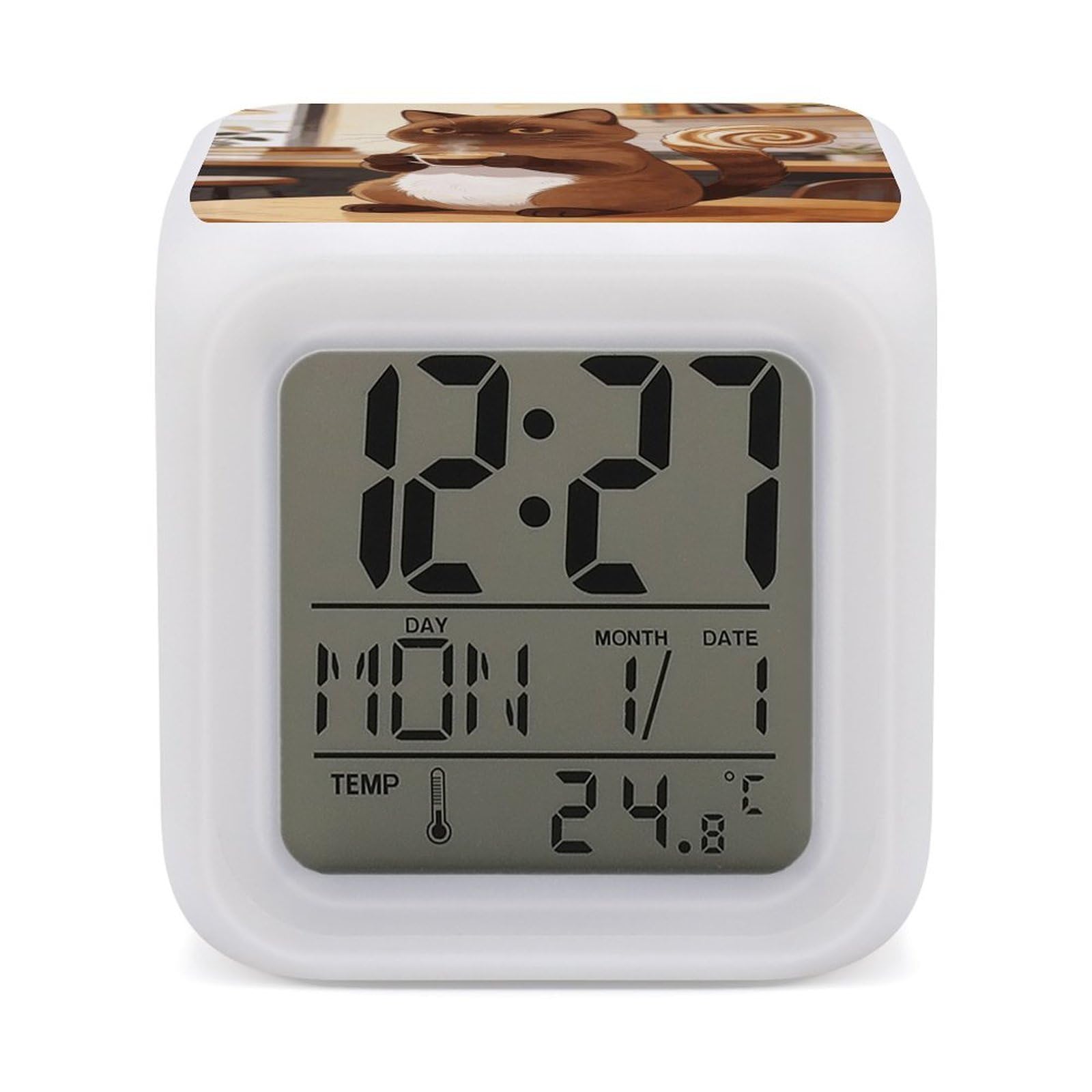 Reloj despertador con 7 luces LED cambiantes y pantalla de temperatura digital
