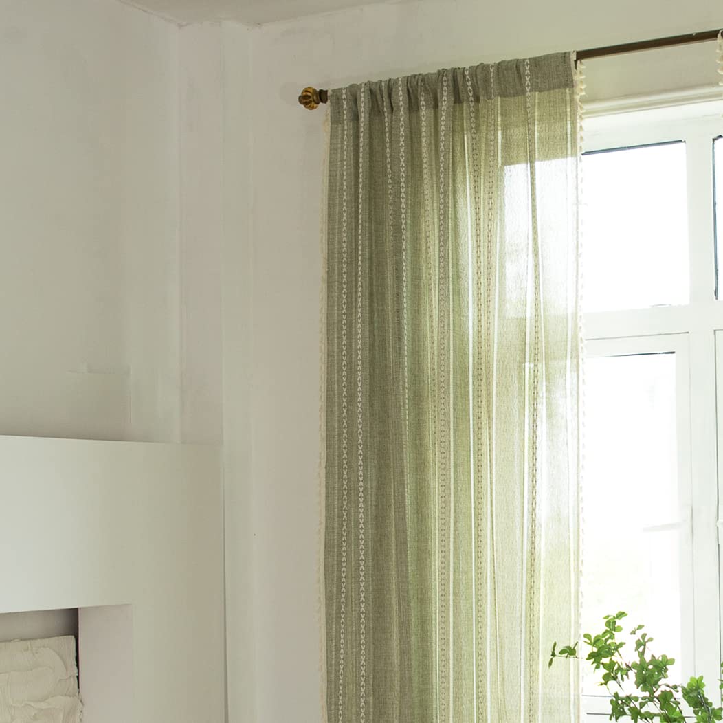 Sutuo Home Cortinas bohemias para dormitorio de 84 pulgadas de largo, filtro de luz, estilo vintage, estilo desgastado y elegante, con borlas y dobladillo para barra, 1 panel de 52 pulgadas