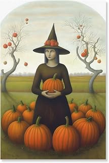 Zbenit Autumn Pumpkin Canvas Decorative Painting - Pumpkin Witch Poster Decorative Painting Canvas Wall Art Living Room Poster Bedroom Painting Wall Art (Unframed,20x24inch)