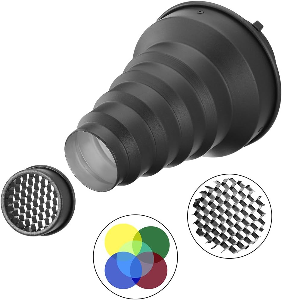 Aexit Metal Strobe Lighting fixtures and controls Conical Snoot with Honeycomb Grid 5pcs Color Filter Kit for Bowens Mount Monolight Photography Flash 250mm/9.75" Length