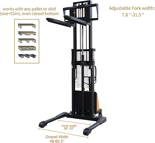 Vista 7 de APOLLO Apilador de paletas semieléctrico, capacidad de 3300 libras, elevación de material de altura de elevación de 118", carretilla elevadora con 1