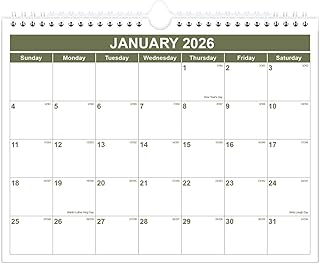 Calendar 2026-2027 - Wall Calendar 2026-2027 from January 2026 - June 2027, Spiral Binding Hanging Wall Calendar 2026 for Home/Office, 8.5" x 11", Green