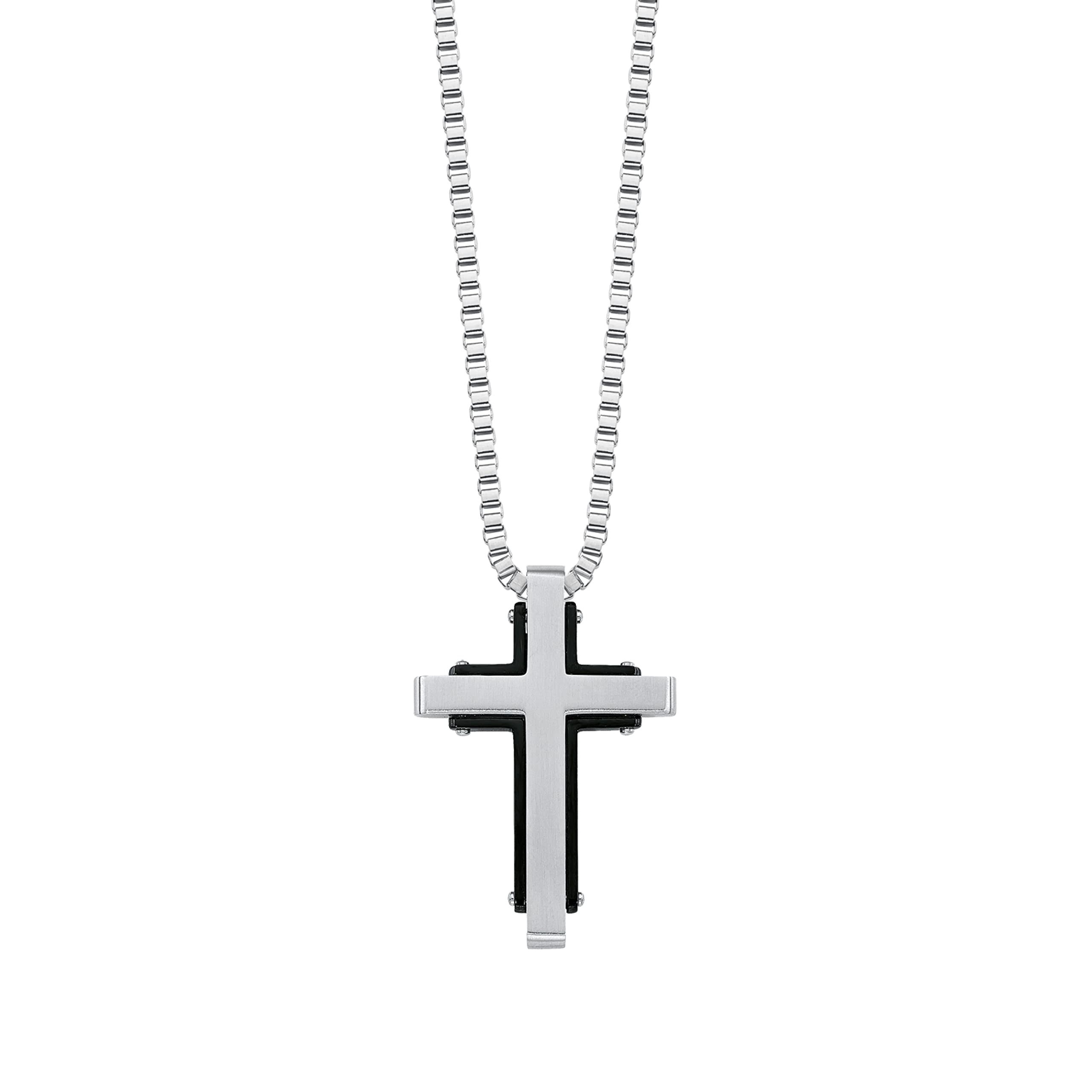 s.Oliver Chain with pendant Men Sets, 50 cm, Black, Cross, Comes in jewelry gift box, 9076956