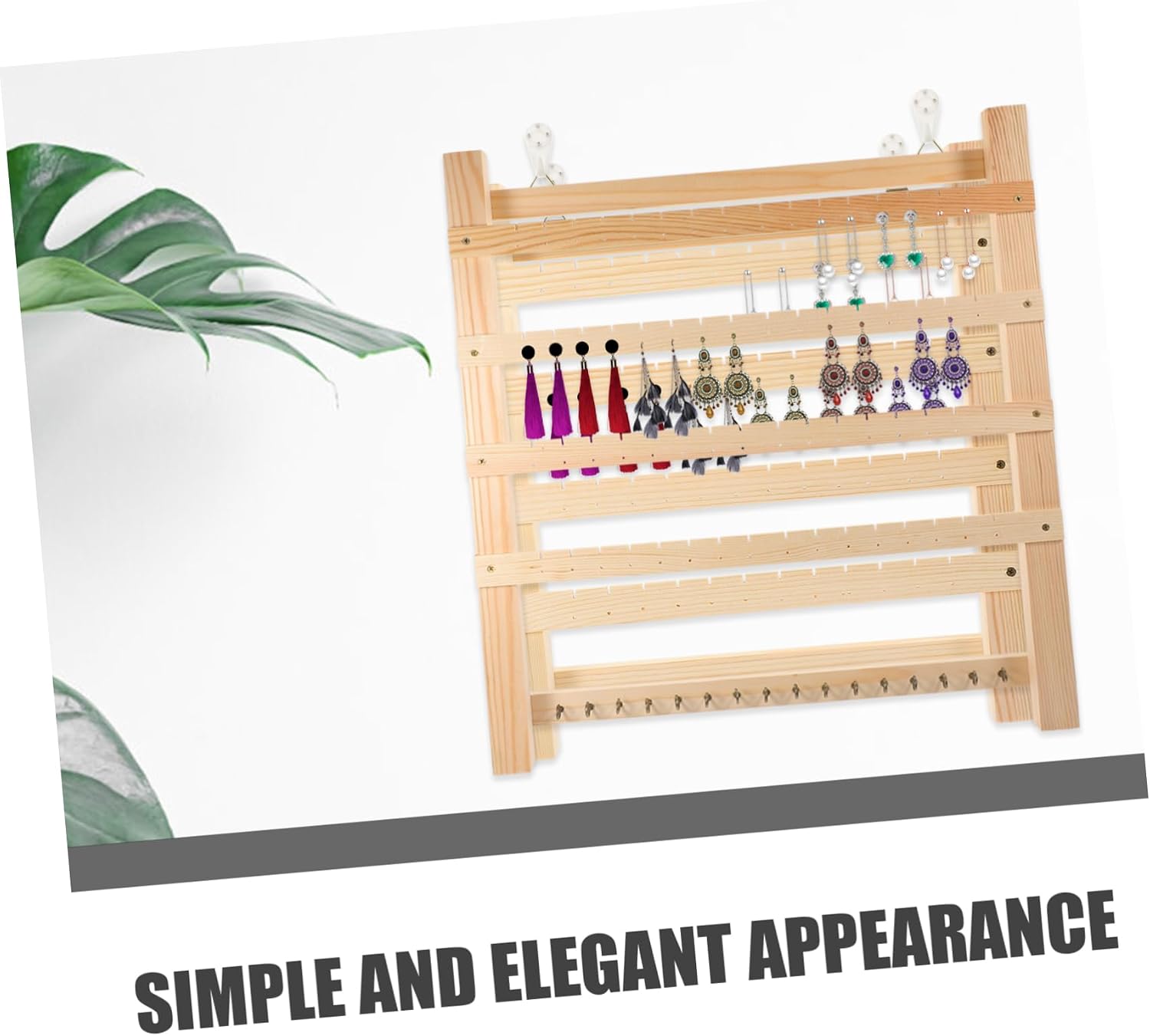 Wall Mounted Wood Jewelry Display Rack for Earrings and Necklaces image 4