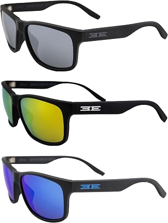 Epoch Eyewear Delta Golf Sport Sunglasses 3-Pack Polarized Riding Sunglasses with Black Frames Smoke, Yellow Mirror & Blue Lenses Scratch-Resistant, UV400 Protection