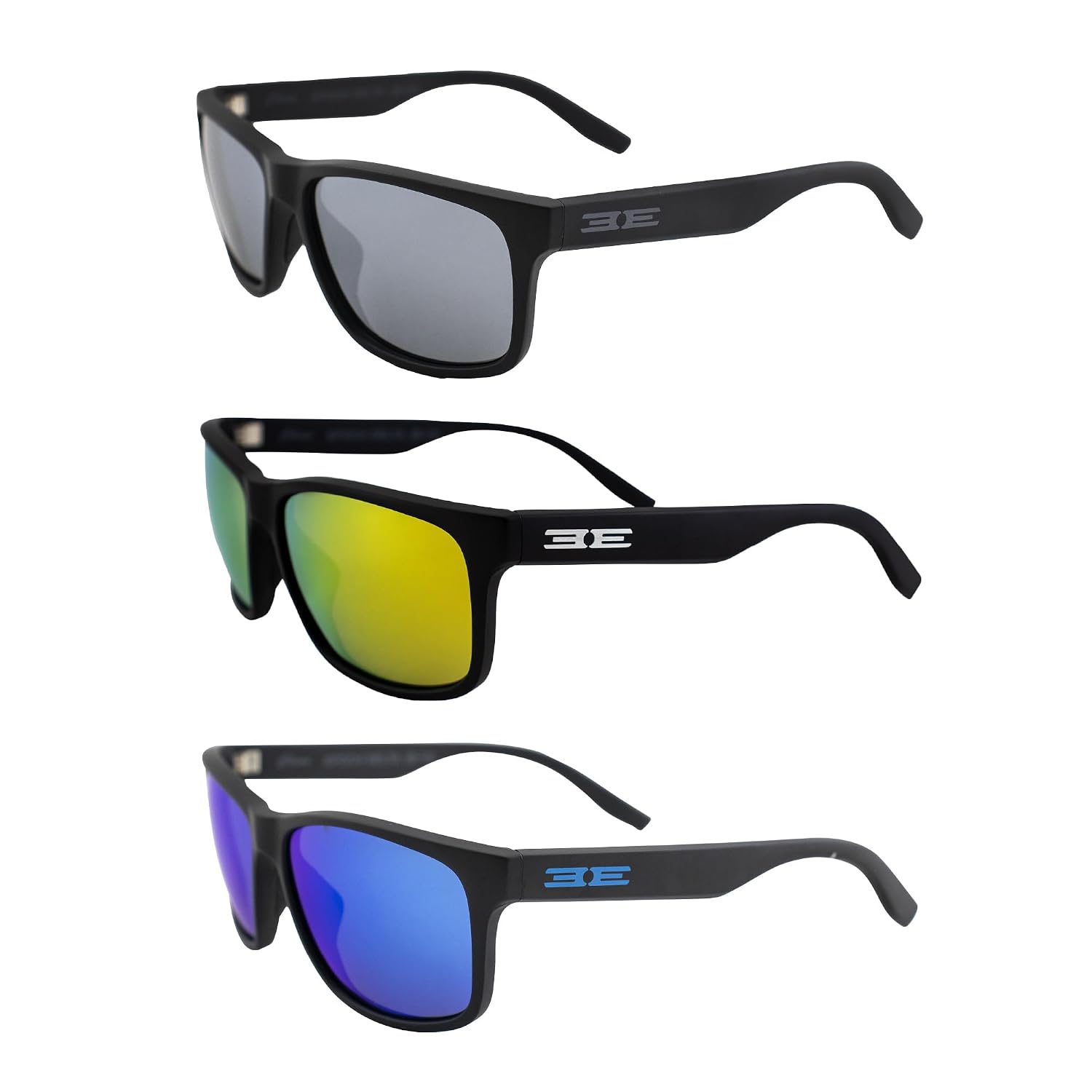 Epoch Eyewear Delta Golf Sport Polarized Riding Black Frame Sunglasses 3 Pair Smoke Lenses Yellow Mirror Lenses & Blue Len...