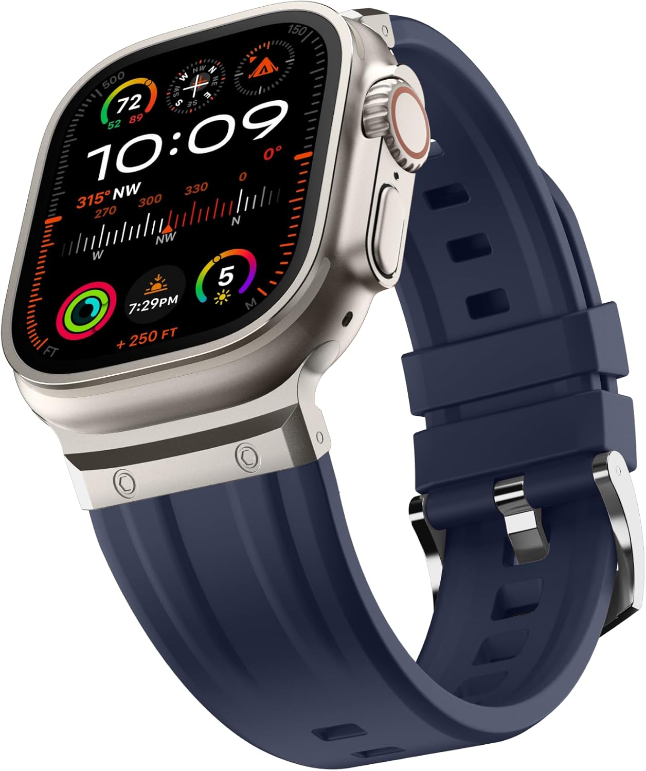 Tasikar Sport Band Compatible with Apple Watch Ultra Band 49mm 46mm 45mm 44mm 42mm, Men Stainless Steel Metal Silicone Replacement Strap for iWatch Ultra 2 Ultra Series 10 9 8 7 6 5 4 3 SE, Dark Blue