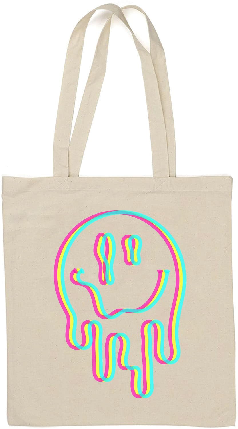 Melting Trippy Smiling Face Acid LSD Naturalna bawełniana torba na ramię biała