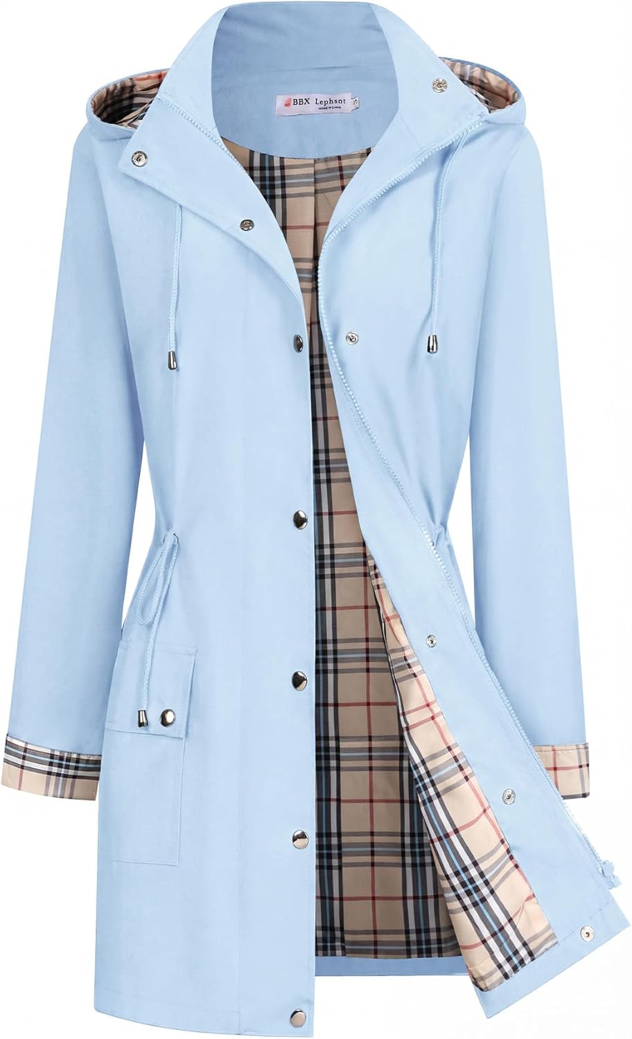 BBX Lephsnt Rain Coats for Women Waterproof Rain Jacket Lightweight Windbreaker Outdoor Hooded Trench Coat