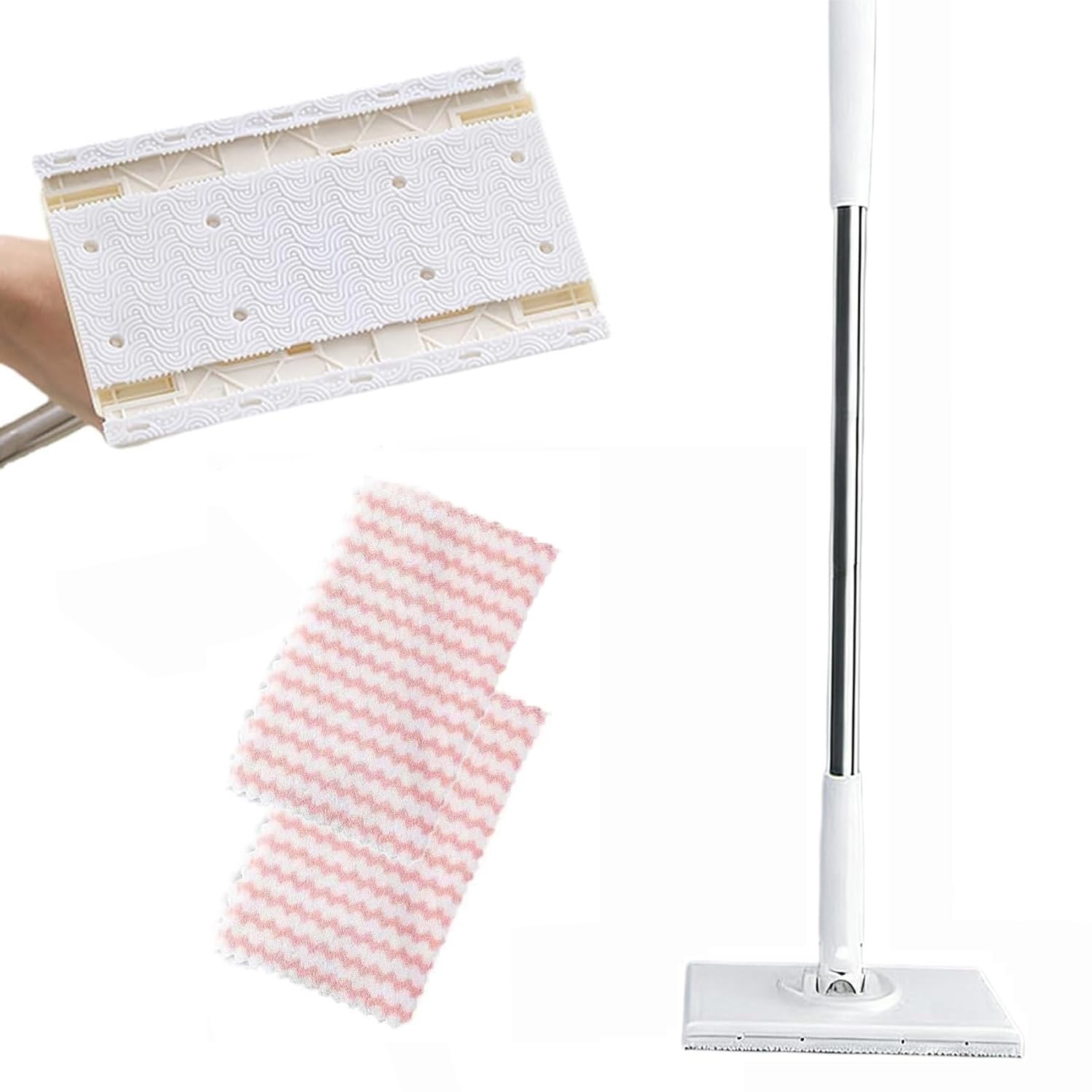 Snap Grip Mini Mop, Zero Touch Mini Mop, Portable Wet And Dry Mops with Push-Pull Handle for Home Bathroom Cleaning (White)