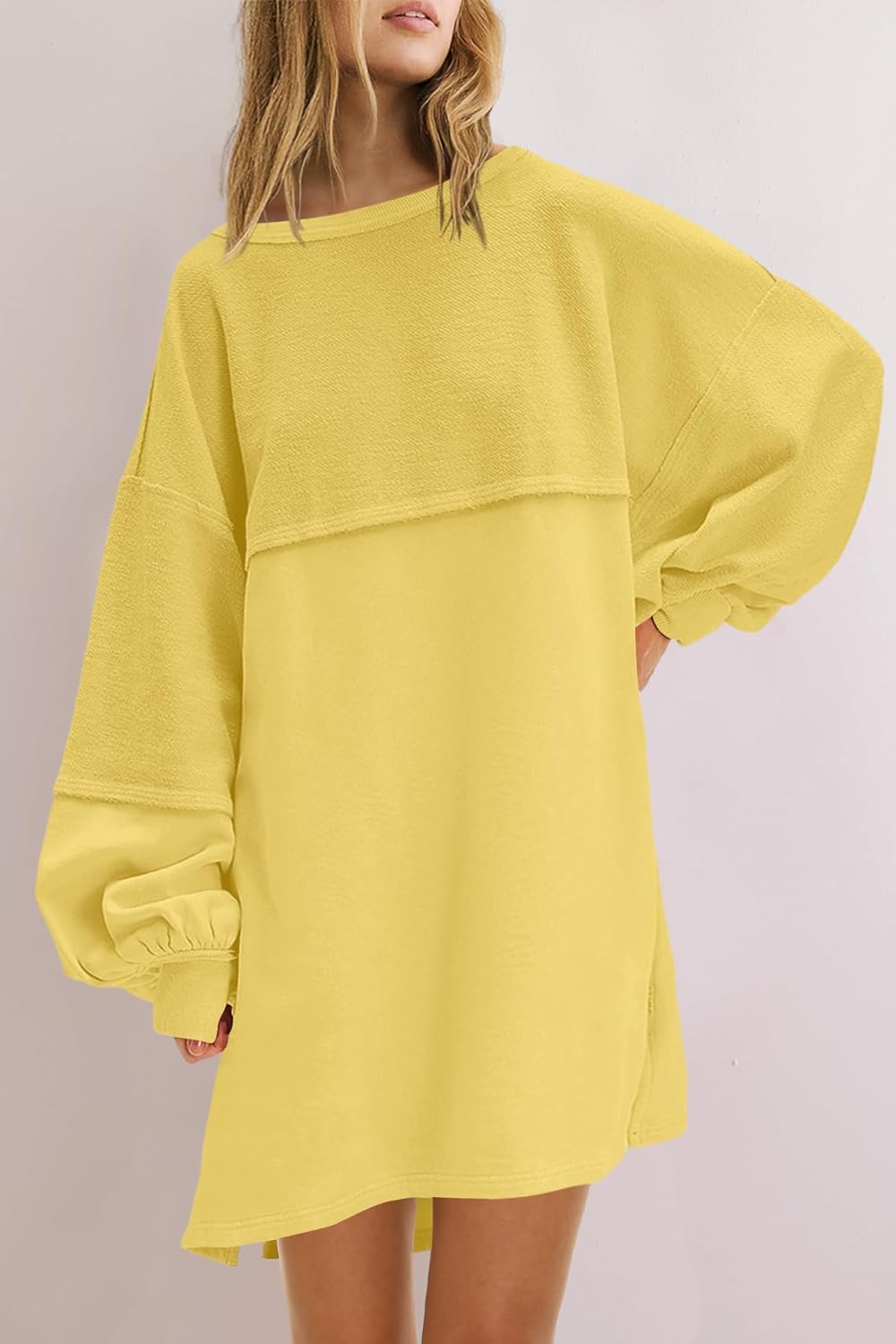 Panadila Womens Oversized Long Sleeve Patchwork Sweatshirt Dress Crewneck Tunic Sweatshirts Fall Loose Pullover Top - Image 5