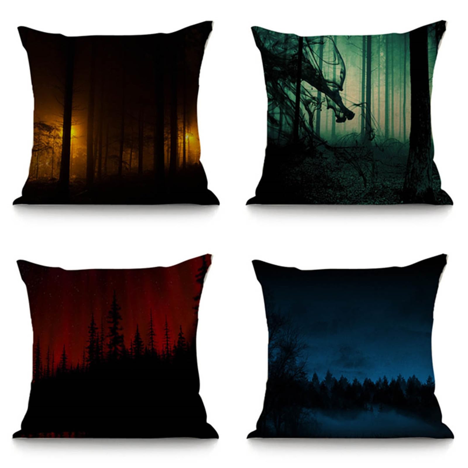 Taie d'oreiller 65x65 en lin carré paysage noir pour grand coussin de lit