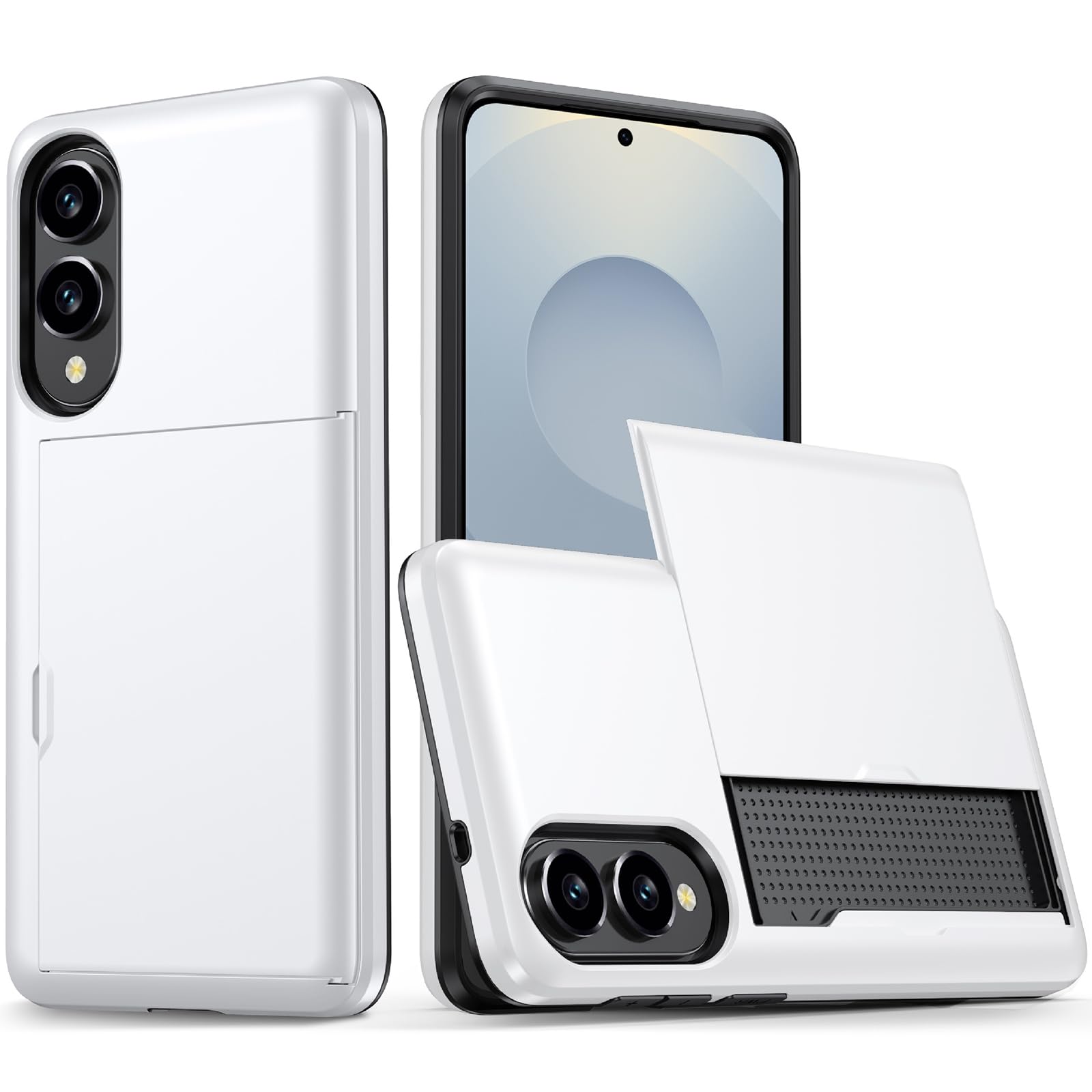 Ultracienkie etui do Samsung Galaxy S25 Edge, odporne na uderzenia, portmonetka, etui na telefon komórkowy z ukrytymi przegródkami na karty, etui ochronne z poliwęglanu i TPU, białe, S25Edge