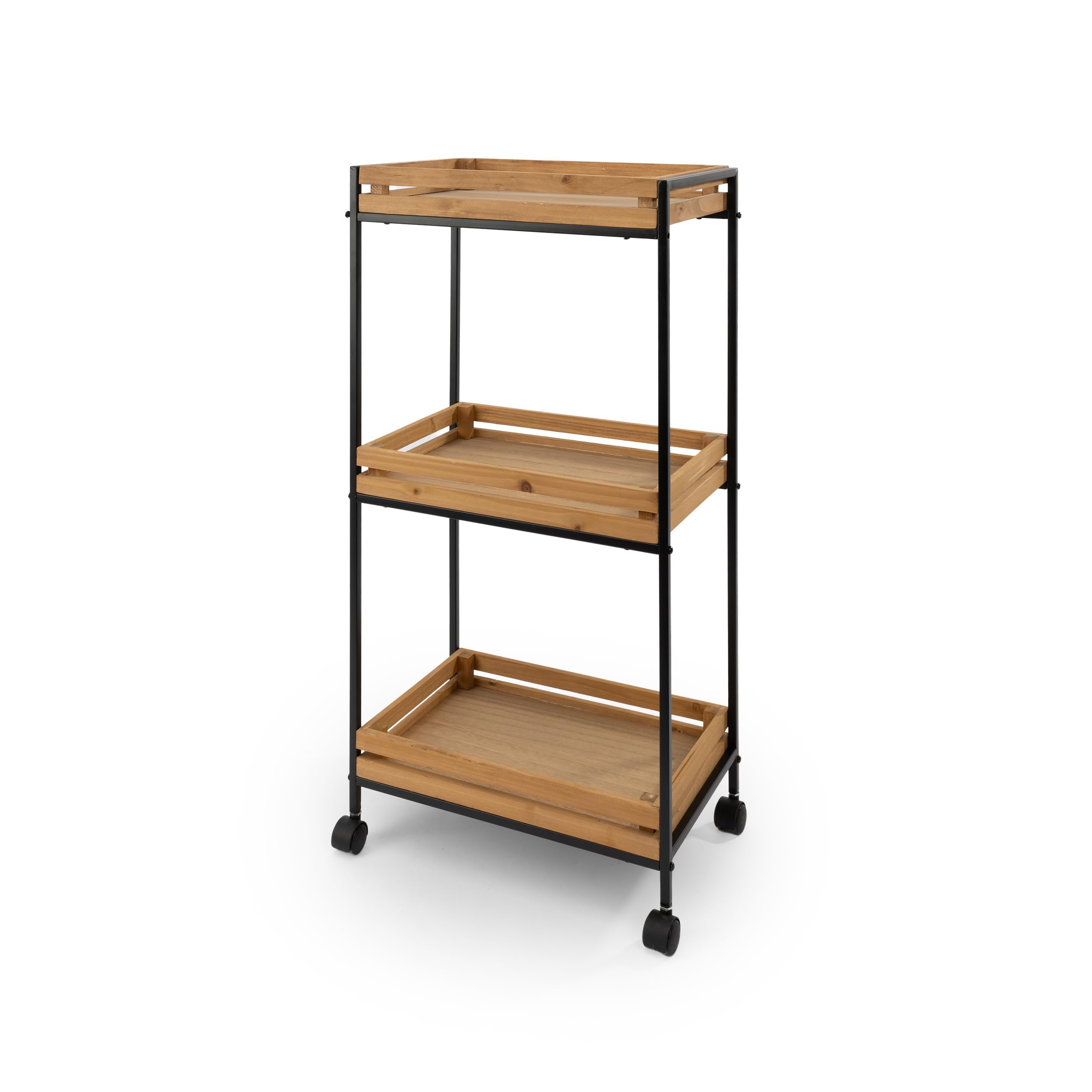 Chariot de rangement en bois et métal multifonction 35 x 23 x 73 cm avec 3 étagères - Meuble auxiliaire de rangement idéal pour salle de bain, cuisine, salon