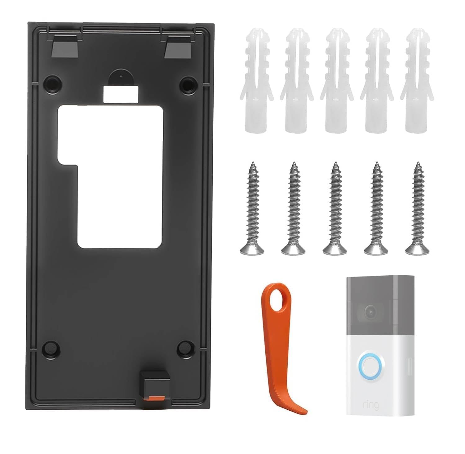 KOOLEVER Ring Doorbell Mount No Drill, for New Battery Video Doorbell (2024 Release), Ring Doorbell Bracket, Adhesive Backplate Bracket with Key Tool & Spare Screws, for Home Apartments Office — image 1