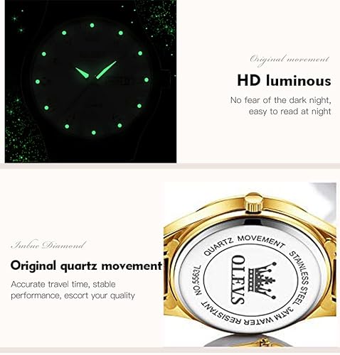 Miniatura 5 de OLEVS Reloj de mujer con diamantes de oro, clásico, elegante, de acero inoxidable, impermeable, fecha de día