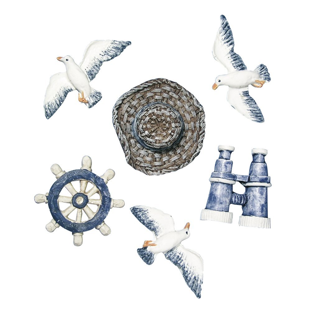 Rayher Set of 6 Maritime Decoration Pieces made of Polyresin, Nautical Decoration for Home and Party, 2-4 cm, 8606600