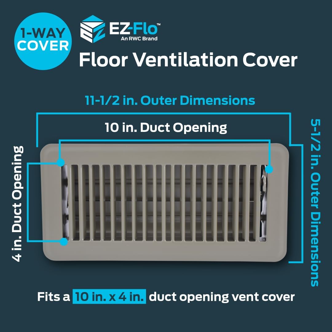 EZ-FLO 4 x 10 Inch (Duct Opening) Floor Register Vent Cover, One-Way Ventilation Register Diffuser, Solid Steel HVAC Air Vent Cover, Brown, 61602