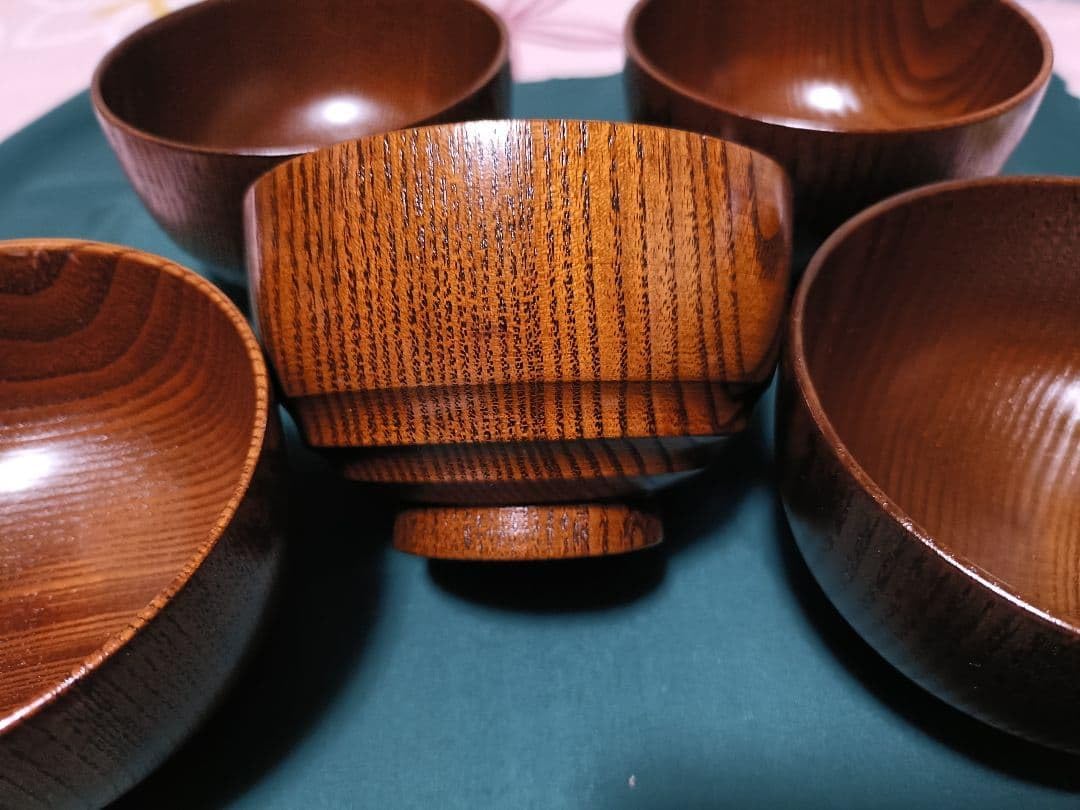 漆塗り 漆器 お椀 汁椀 木製 5客セット 吸物椀 五草花蒔絵 黒